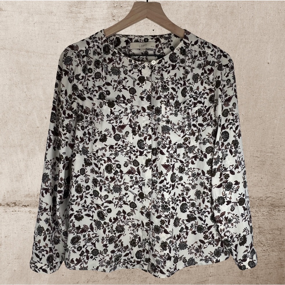 Loft Floral Print Long Sleeve Button Down Boho Style Women’s Blouse, Size MP